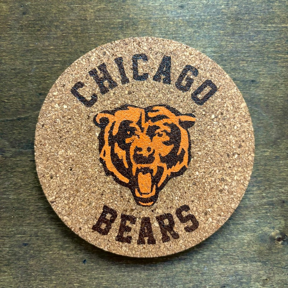 Chicago Bears Logo Laser Engraved Painted Cork Coaster
